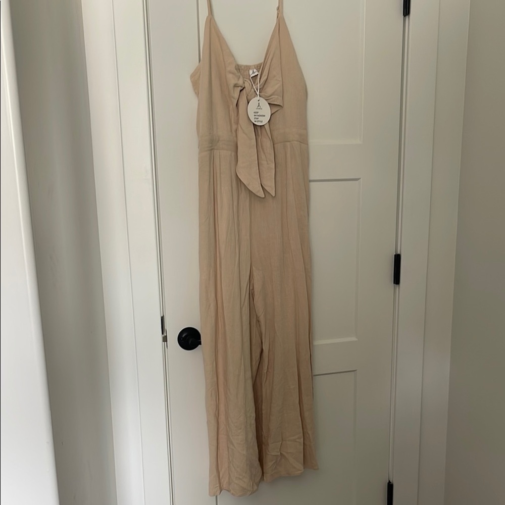Elegant Beige Jumpsuit with Bow Accent